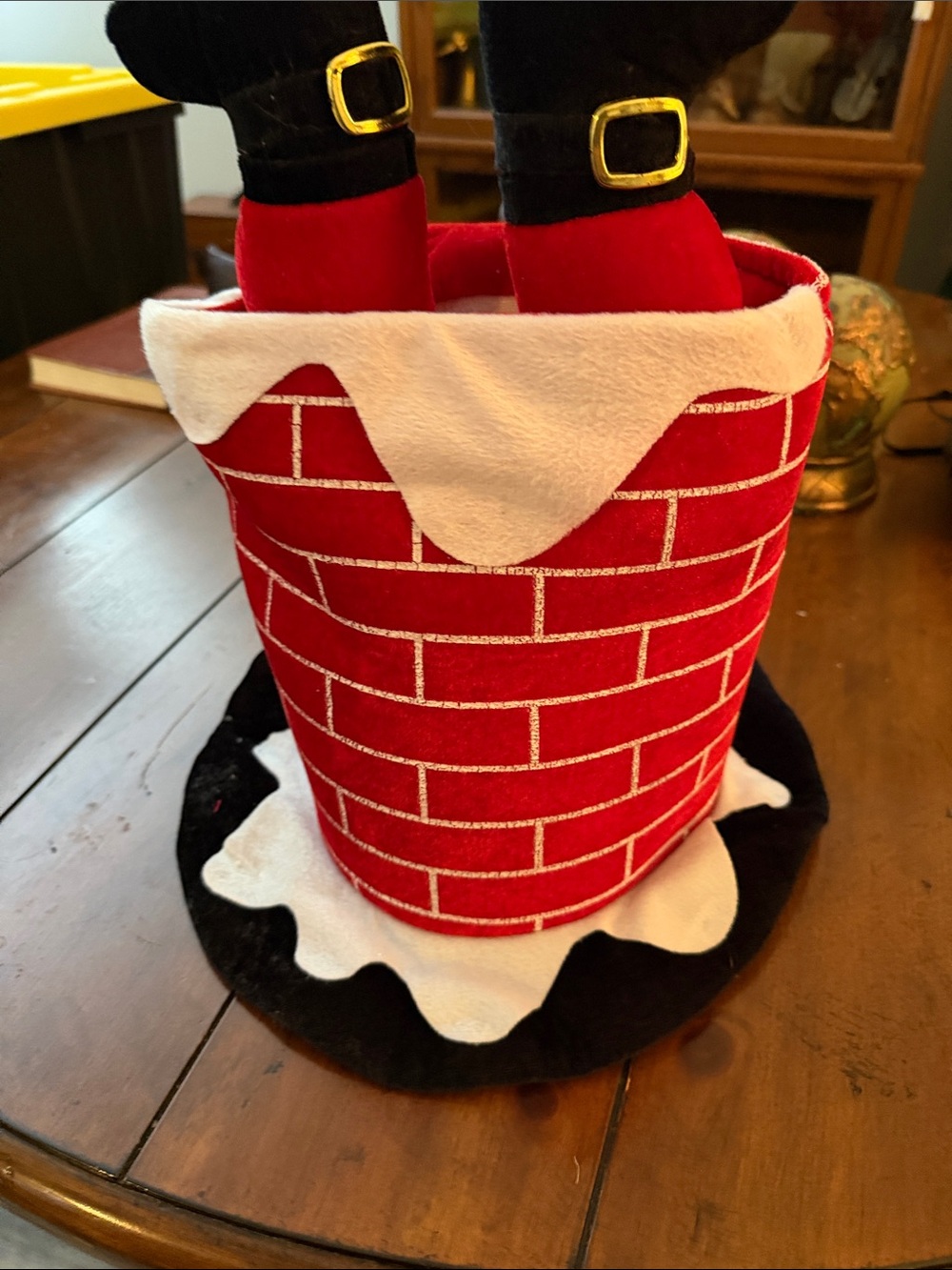 Red Velvet Chimney Hat Stocking Accent - Home Accents